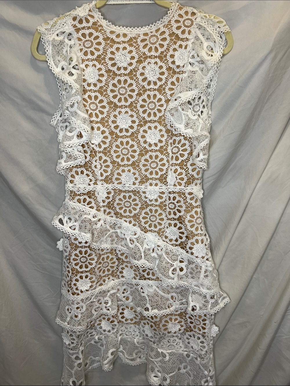 Few Moda New York White Floral Crochet Ruffle Mini Dress NWT XS